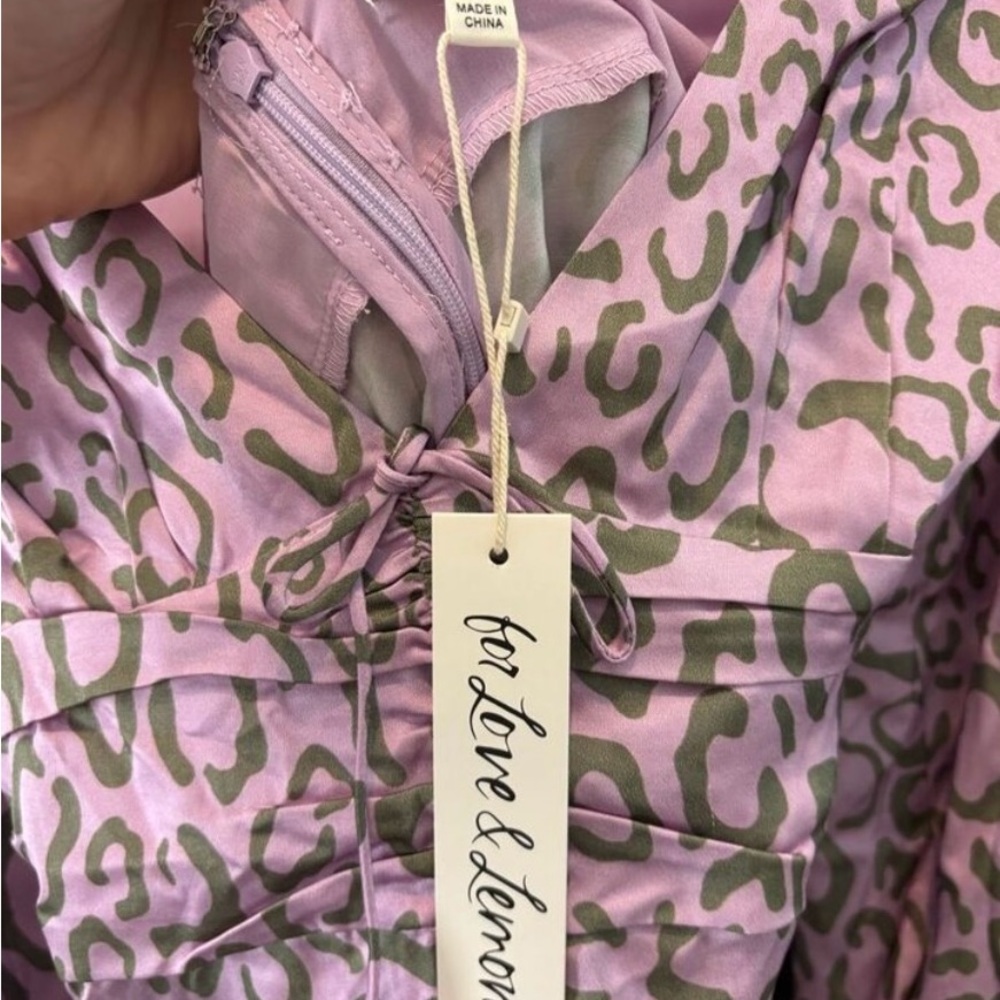 NWT For Love & Lemons Dress Leopard Print Dress in Purple & Gray small - Picture 6 of 7